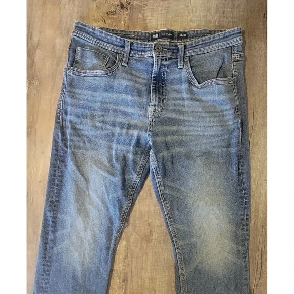 BKE Jake Straight Jeans Mens 36x32 Blue Denim Stretch Western Whiskered Cowboy - Picture 2 of 12